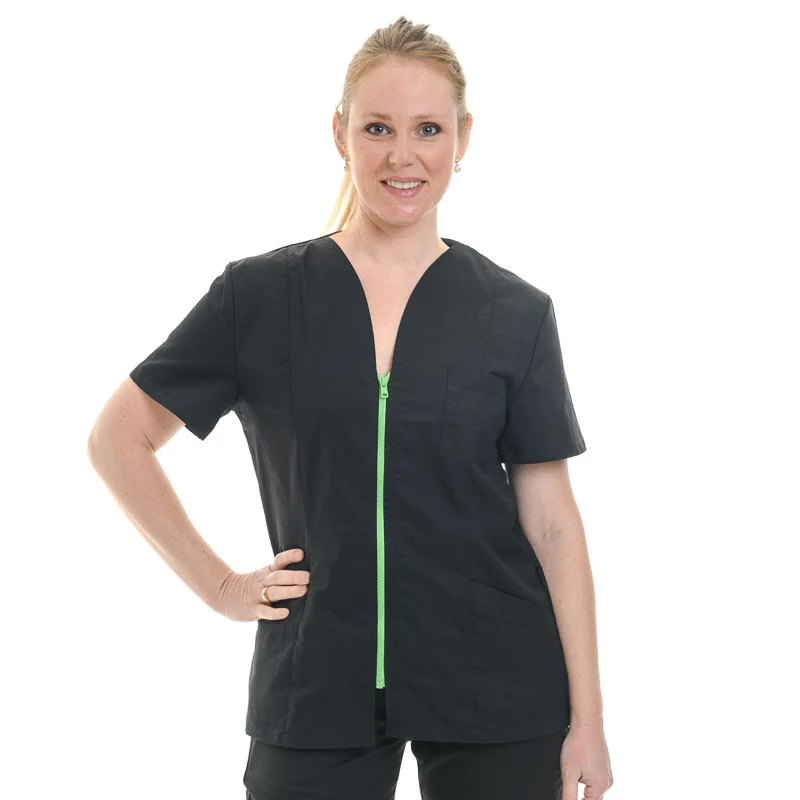 Blouse Médicale Femme Manches Courtes Noire avec Détails Colorés - MANELLI - Image 4