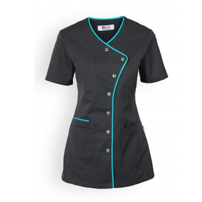 Blouse Médicale Femme Manches Courtes Liseré Bleu - CLINIC DRESS - Image 3