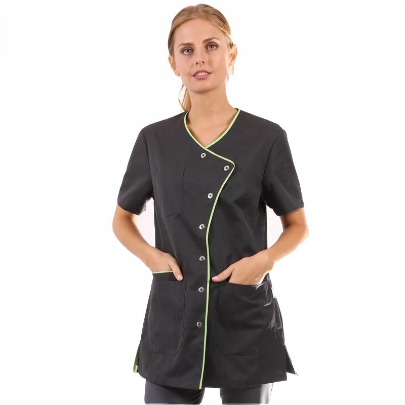 Blouse Médicale Femme Manches Courtes Liseré Bleu - CLINIC DRESS - Image 7