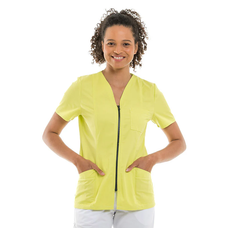 Blouse Médicale Femme Vert Manches Courtes Fermeture Gris - MANELLI - Image 4