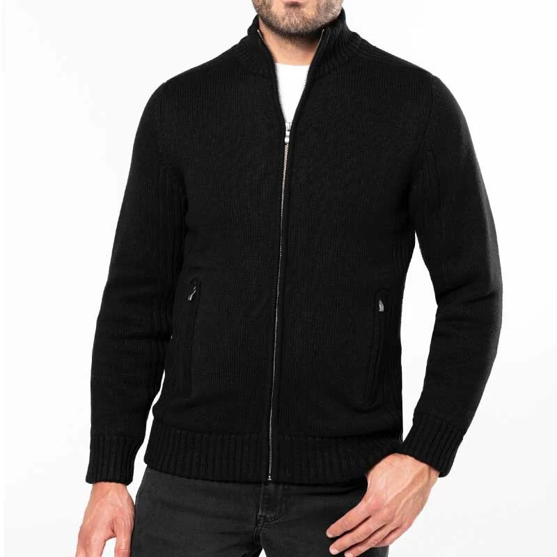 Cardigan Homme Pull Zip Doublé Polaire Noir - TOPTEX - Image 3