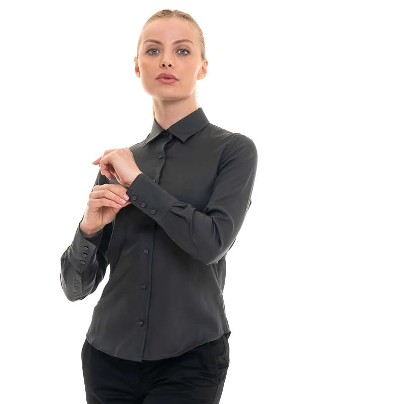 Chemise de Serveuse Manches Longues Grise Anthracite - KARIBAN - Image 3