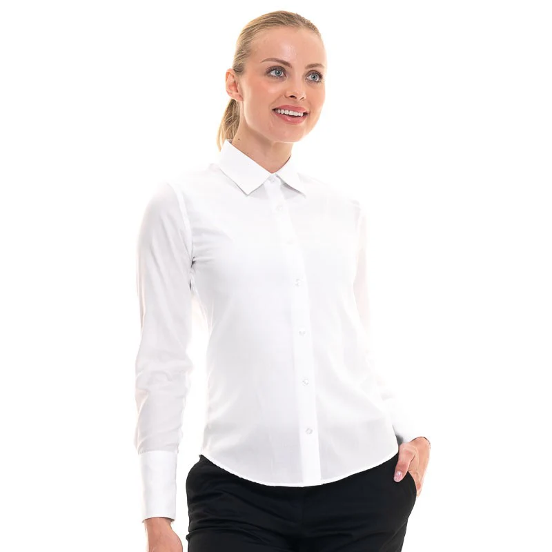 Chemise de Service Femme Manches Longues Sans Repassage Blanc - KARIBAN - Image 2