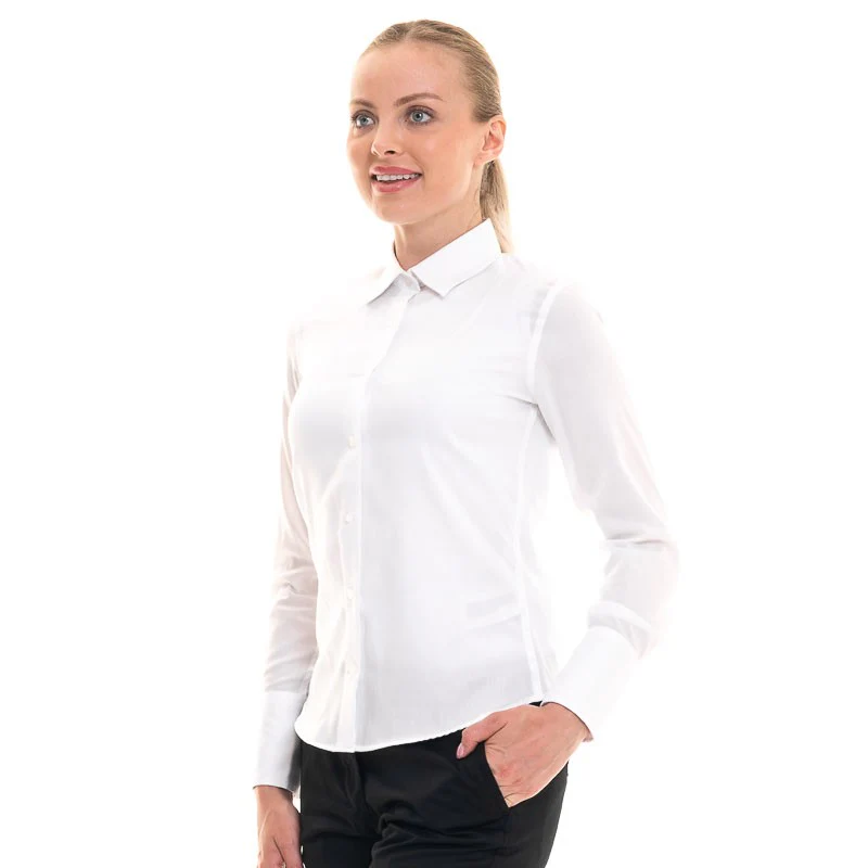 Chemise de Service Femme Manches Longues Sans Repassage Blanc - KARIBAN - Image 3