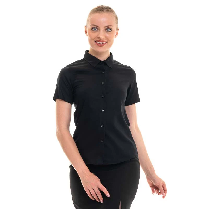 Chemise de Service Femme Manches Courtes Sans Repassage Noir - KARIBAN