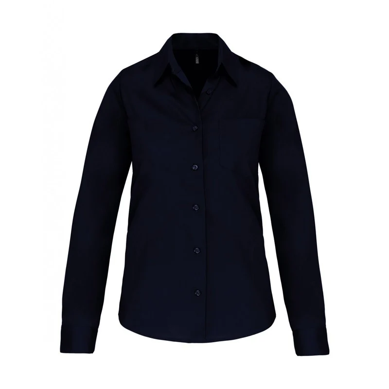 Chemise de Travail Femme Popeline Manches Longues Bleu Marine - KARIBAN