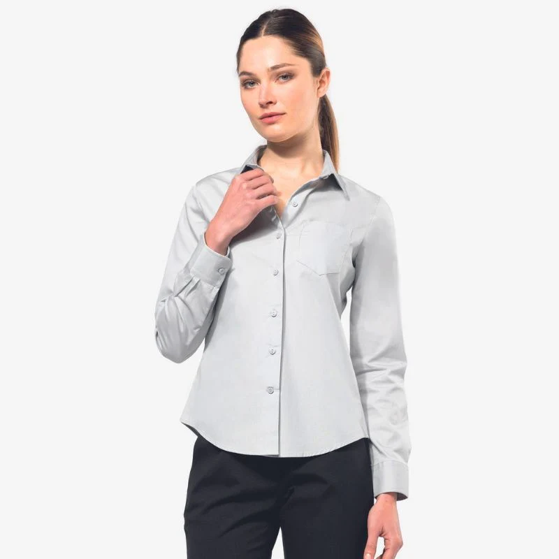 Chemise de Travail Femme Popeline Manches Longues Grise - KARIBAN