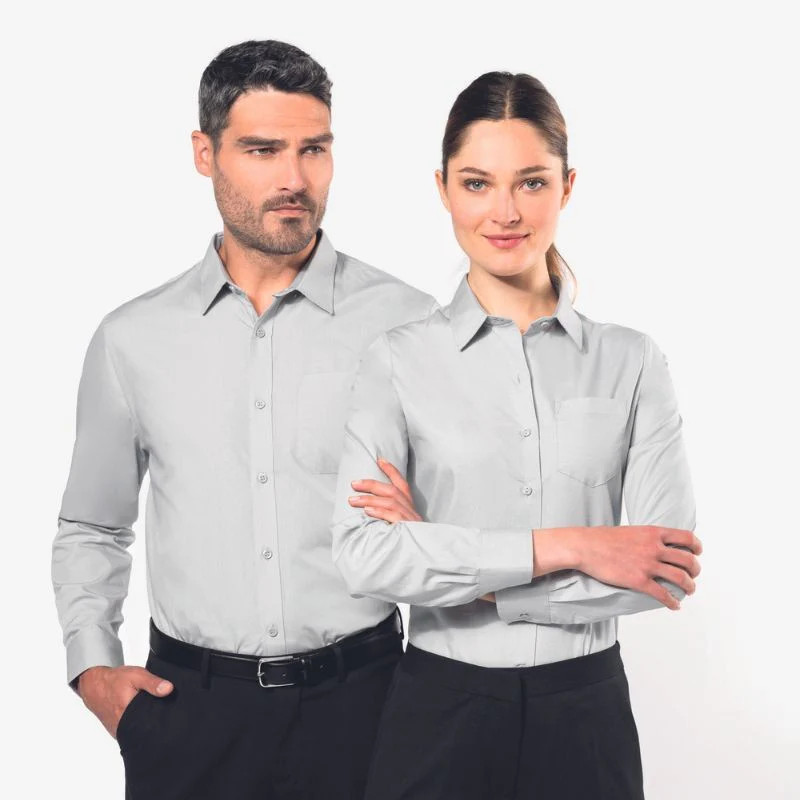 Chemise de Travail Femme Popeline Manches Longues Grise - KARIBAN - Image 4