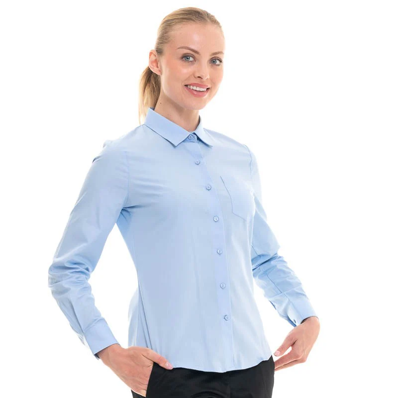 Chemise de Service Femme Popeline Manches Longues Bleu Ciel - KARIBAN - Image 3