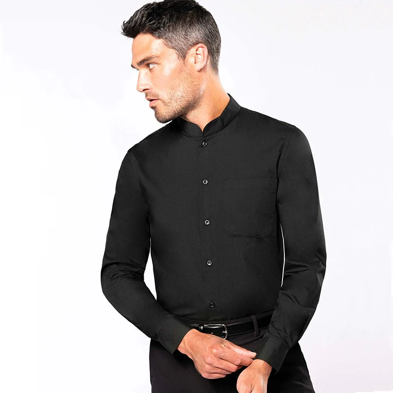 Chemise de Serveur Col Mao Noir Manches Longues - KARIBAN