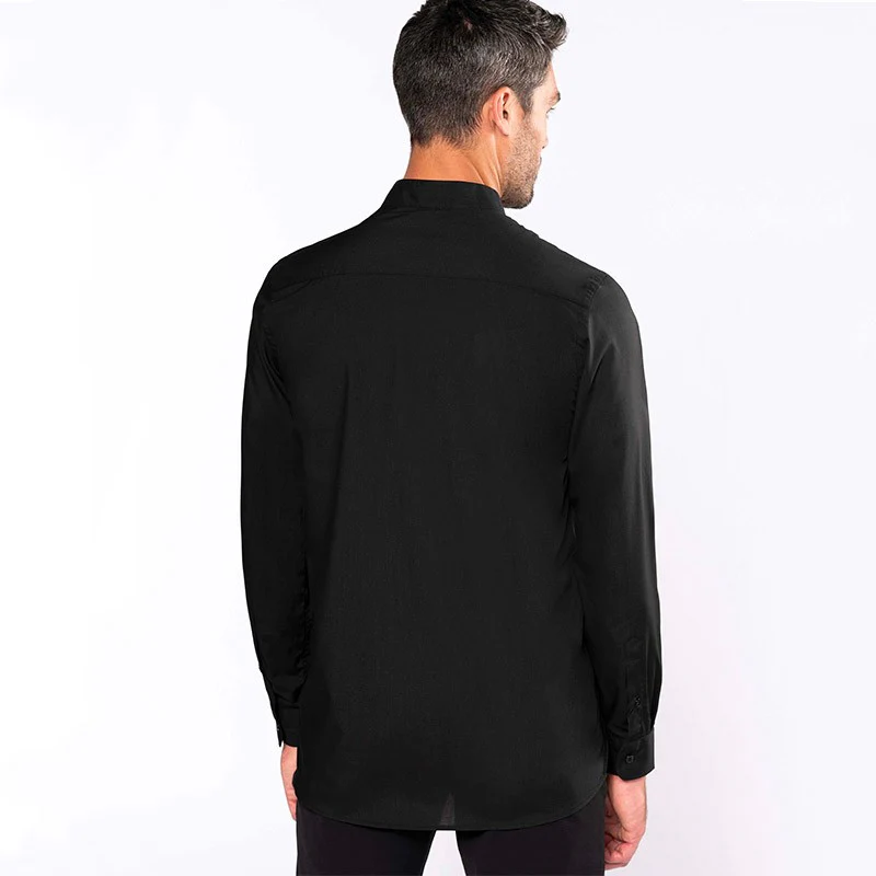 Chemise de Serveur Col Mao Noir Manches Longues - KARIBAN - Image 2