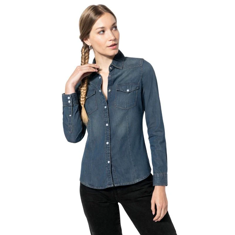 Chemise Denim Service Manches Longues Femme - KARIBAN - Image 2