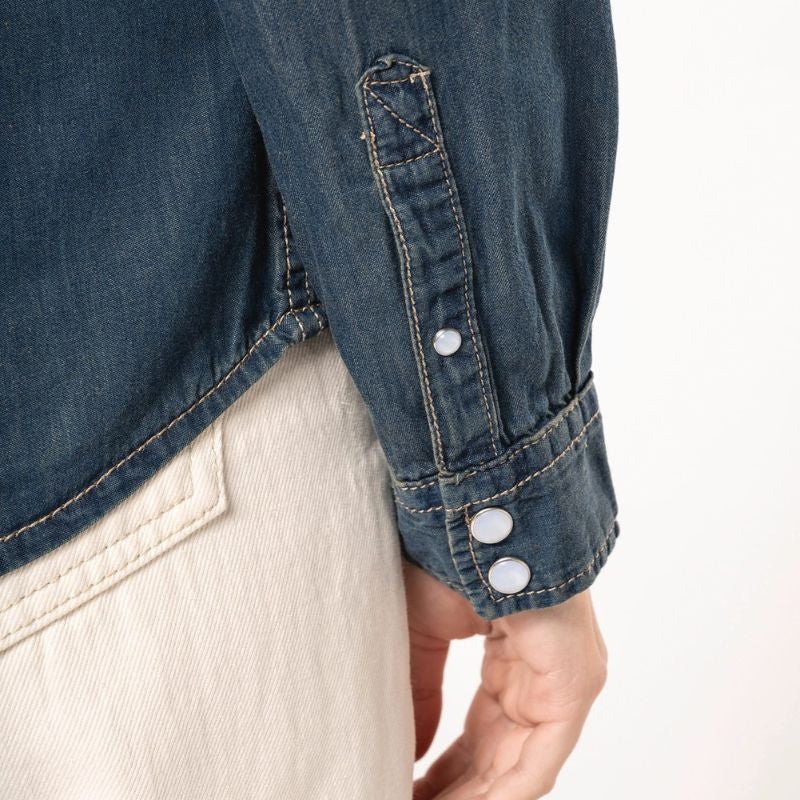 Chemise Denim Service Manches Longues Femme - KARIBAN - Image 4