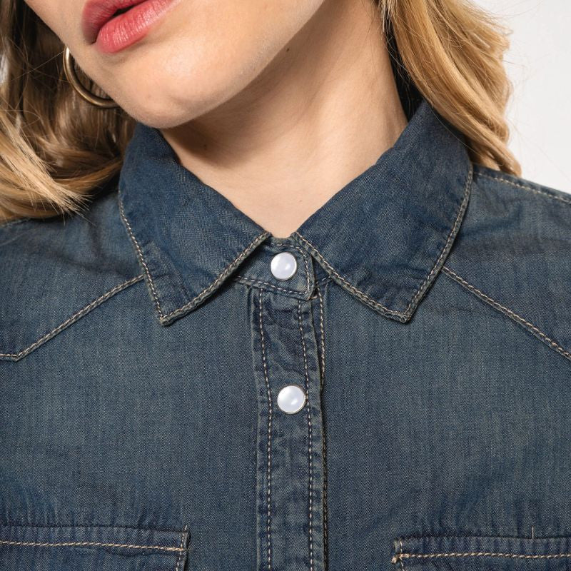 Chemise Denim Service Manches Longues Femme - KARIBAN - Image 5