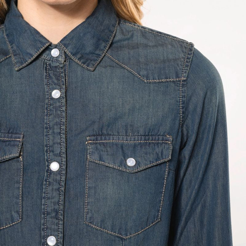 Chemise Denim Service Manches Longues Femme - KARIBAN - Image 6