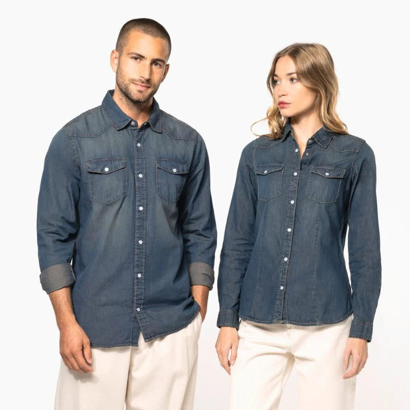 Chemise Denim Service Manches Longues Femme - KARIBAN - Image 7