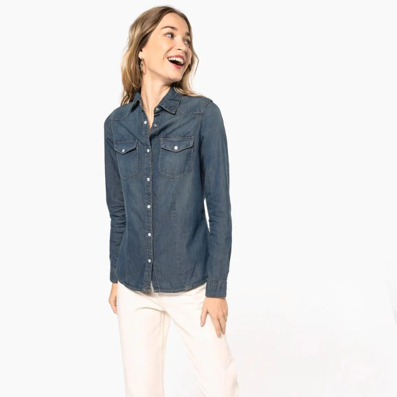 Chemise Denim Service Manches Longues Femme - KARIBAN - Image 8