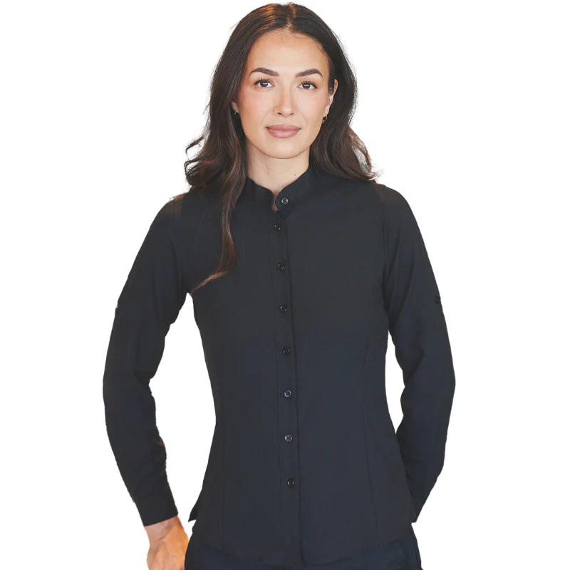 Chemise de Service Femme Manches Retroussables Noir - HENBURY - Image 2