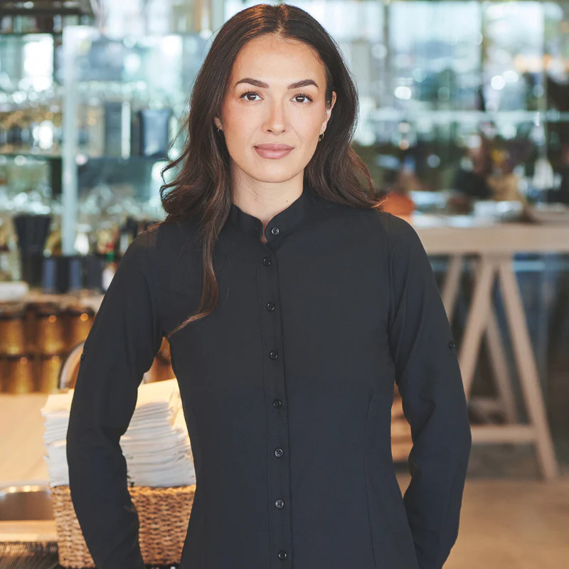 Chemise de Service Femme Manches Retroussables Noir - HENBURY - Image 3
