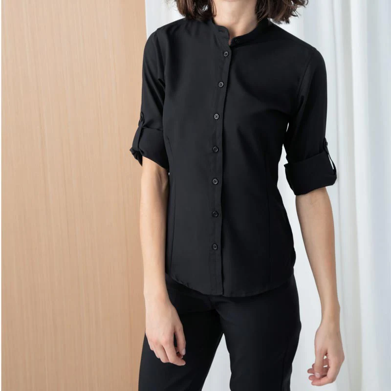 Chemise de Service Femme Manches Retroussables Noir - HENBURY - Image 5