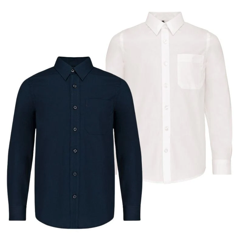 Chemise Enfant en Popeline Manches Longues Marine - KARIBAN