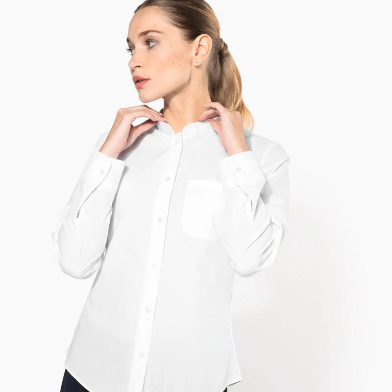 Chemisier de Service Femme Col Mao Blanc Manches Longues - KARIBAN - Image 2