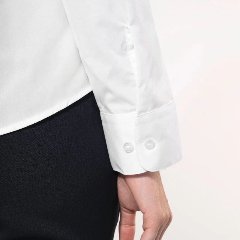 Chemisier de Service Femme Col Mao Blanc Manches Longues - KARIBAN - Image 6
