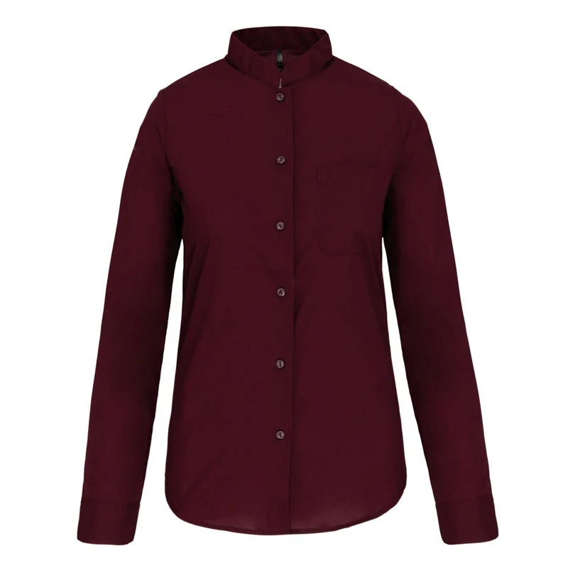 Chemisier de Service Femme Col Mao Blanc Manches Longues - KARIBAN - Image 9
