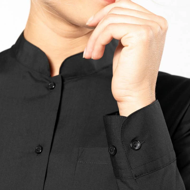 Chemisier de Service Femme Col Mao Noir Manches Longues - KARIBAN - Image 6
