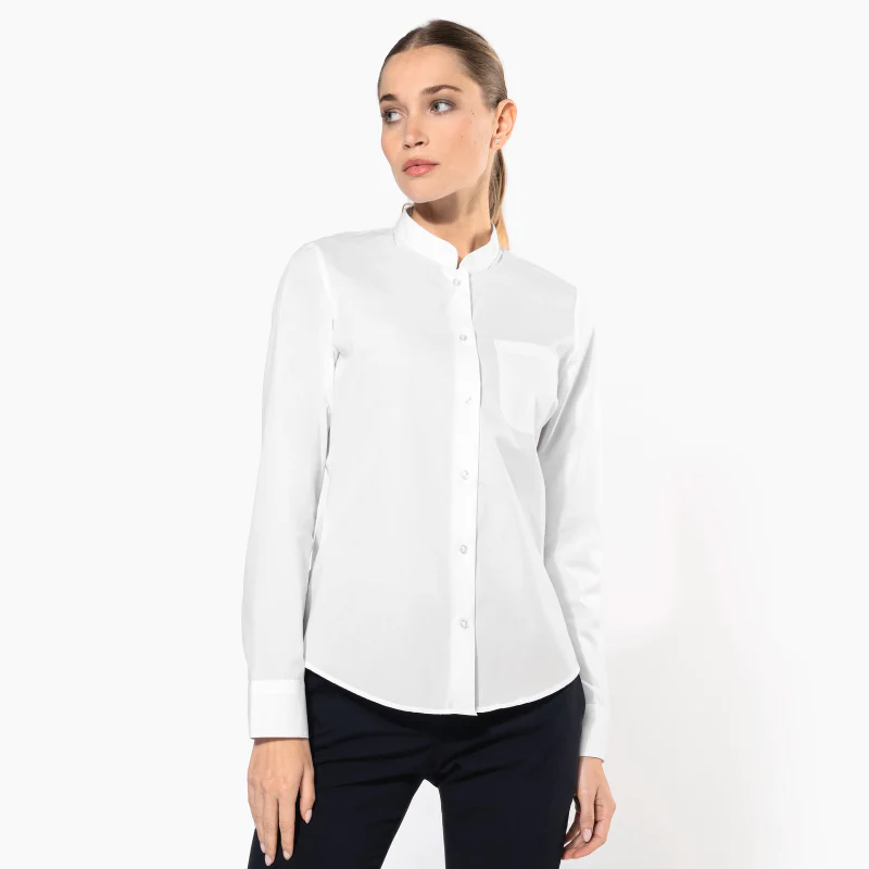 Chemisier de Service Femme Col Mao Noir Manches Longues - KARIBAN - Image 8