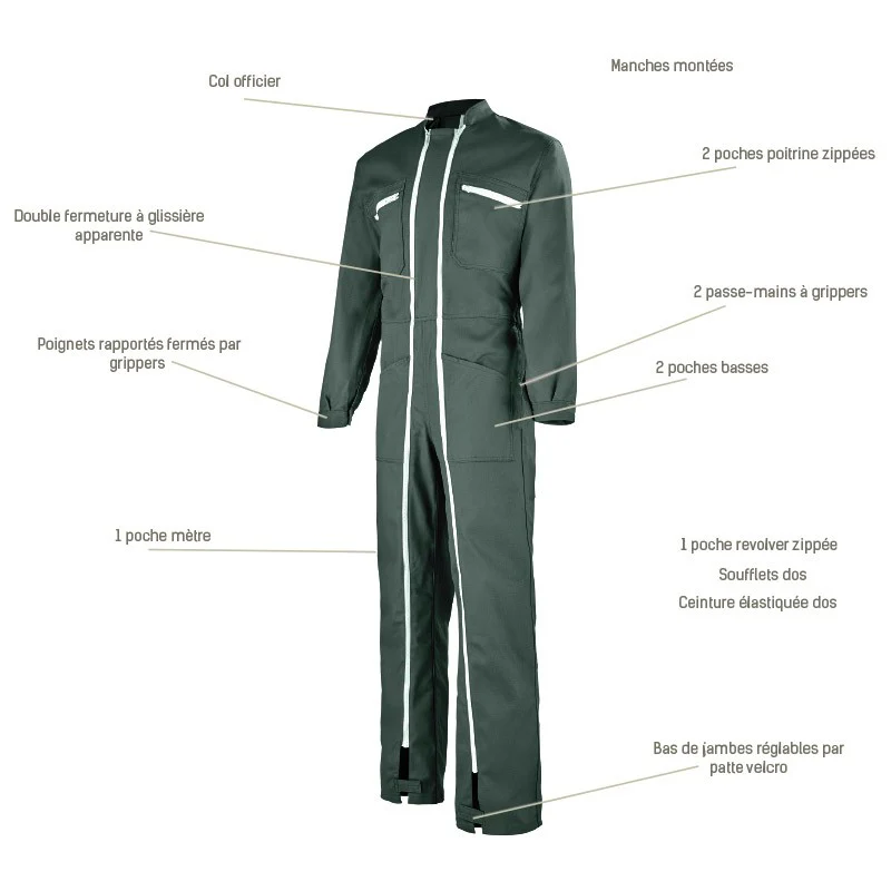 Combinaison De Travail Double Zips Vert Foncé - ADOLPHE LAFONT - Image 3