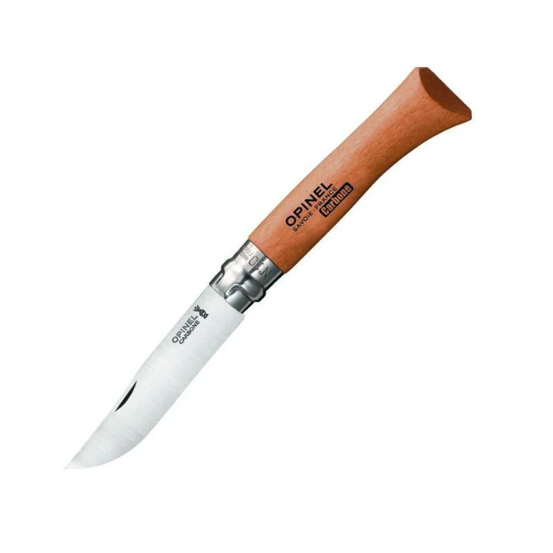 Couteau Tradition Carbone n°10 Lame 10cm Manche Hêtre + Virole Tournante - OPINEL