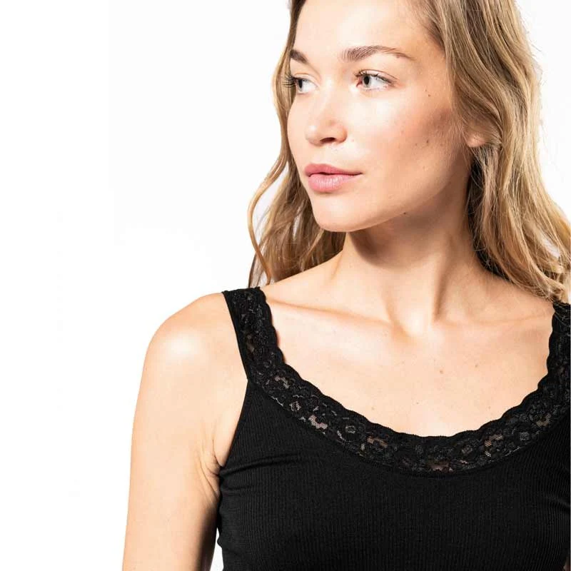 Débardeur Dentelle Femme Ecoresponsable Noir - KARIBAN - Image 3