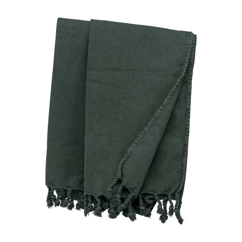 Fouta Serviette Coton Style Vintage Verte - KARIBAN - Image 3