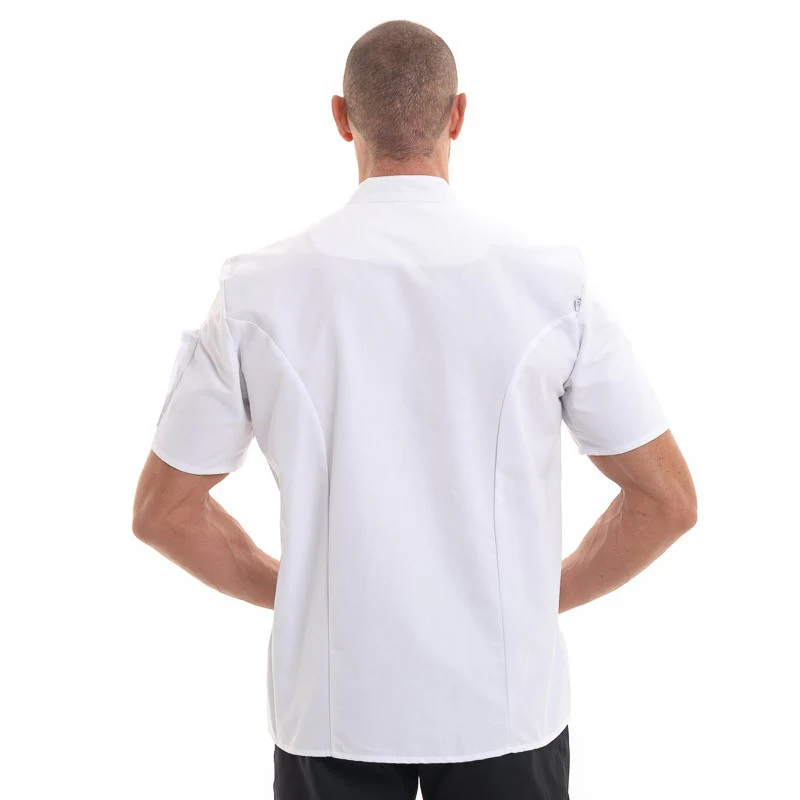 Veste de Cuisine Nero Manches Courtes Blanc Parement Beige - ROBUR - Image 3