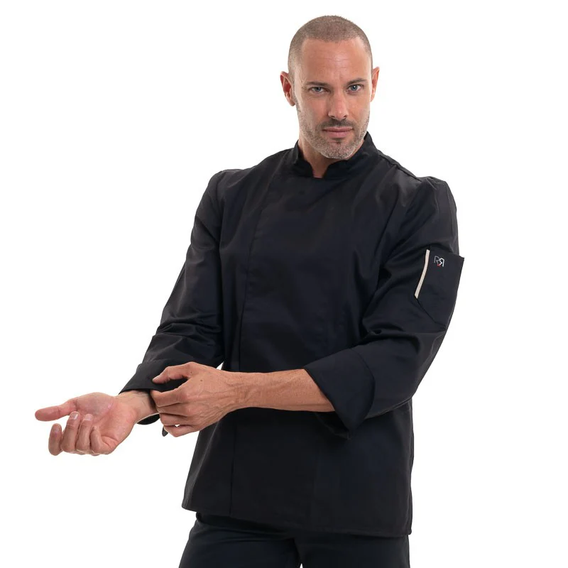Veste de Cuisine NERO Manches Longues NOIR Parement Beige - ROBUR