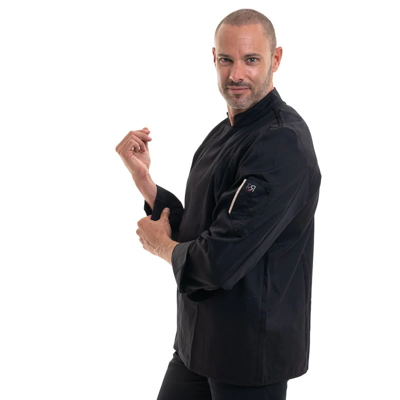 Veste de Cuisine NERO Manches Longues NOIR Parement Beige - ROBUR - Image 2