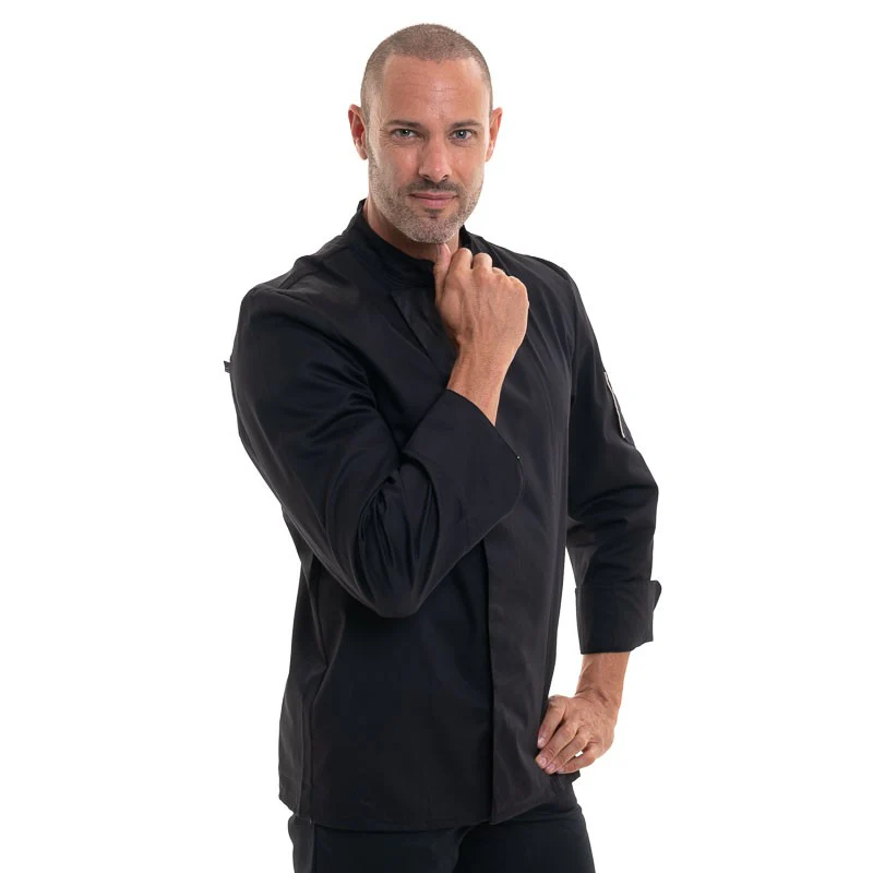 Veste de Cuisine NERO Manches Longues NOIR Parement Beige - ROBUR - Image 4