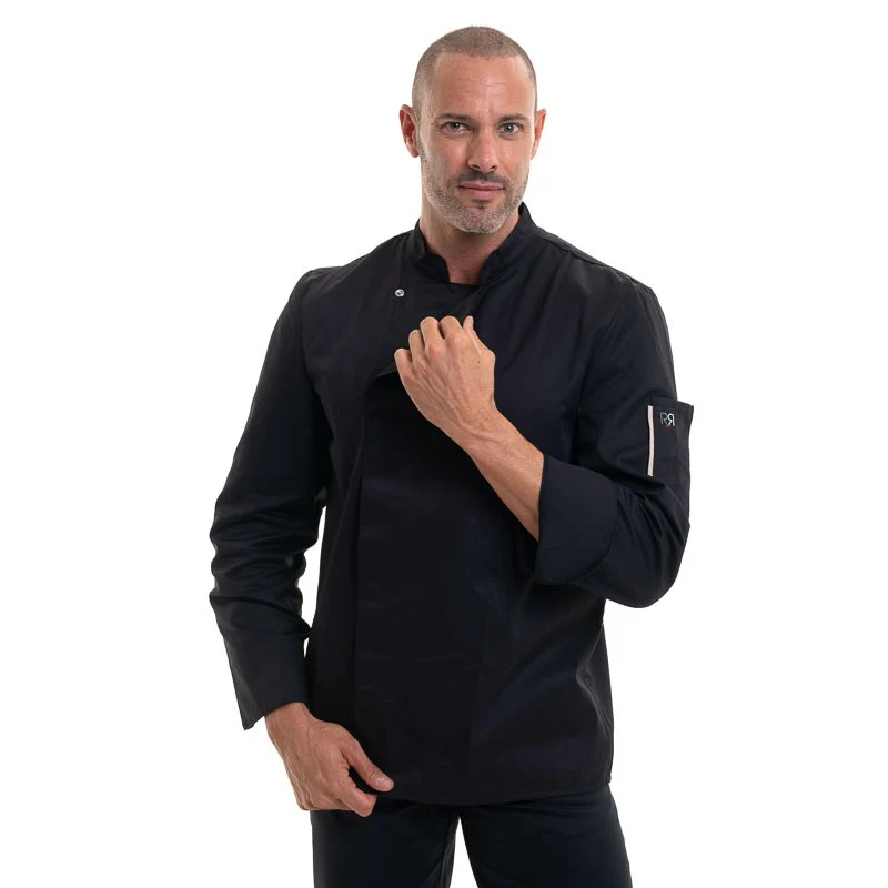 Veste de Cuisine NERO Manches Longues NOIR Parement Beige - ROBUR - Image 5