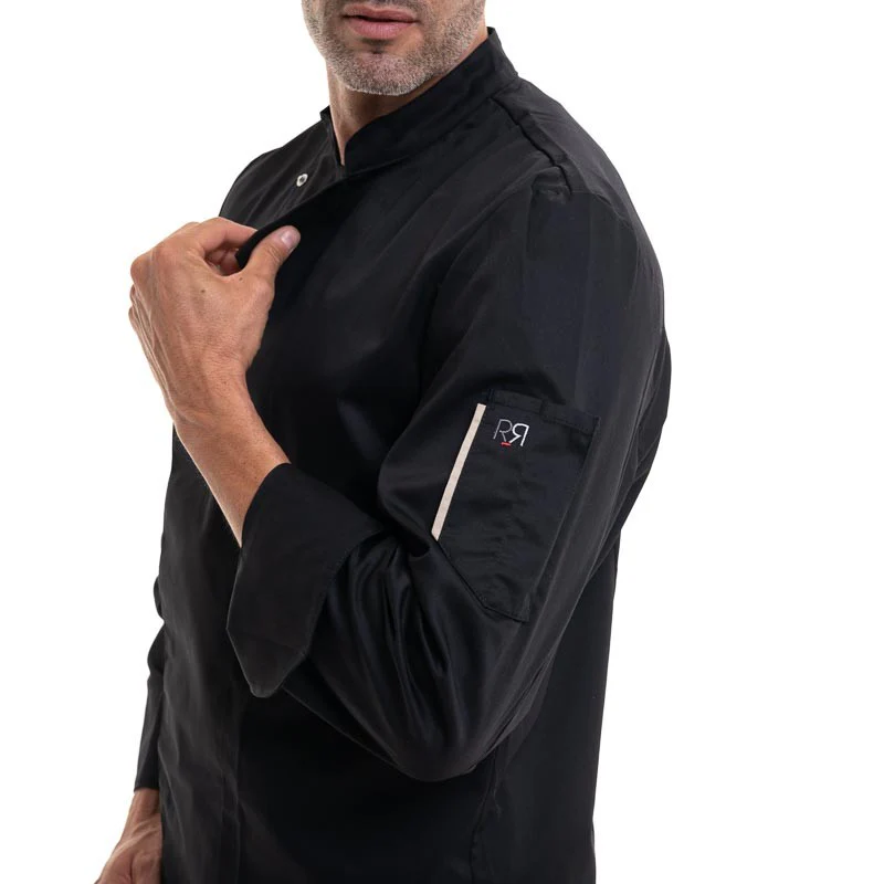 Veste de Cuisine NERO Manches Longues NOIR Parement Beige - ROBUR - Image 6