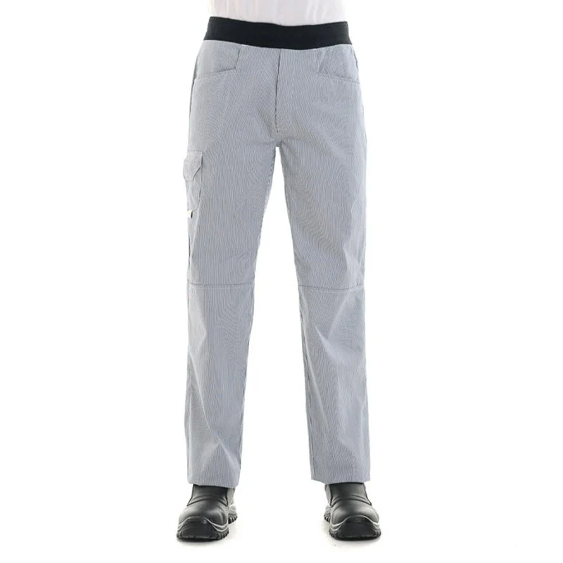 Pantalon de Cuisine Blanc Ligne Bleu Marine - MANELLI