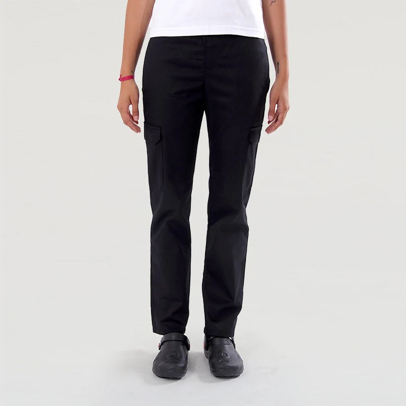 Pantalon de Cuisine Femme Poches Latérales Noir - MANELLI - Image 2