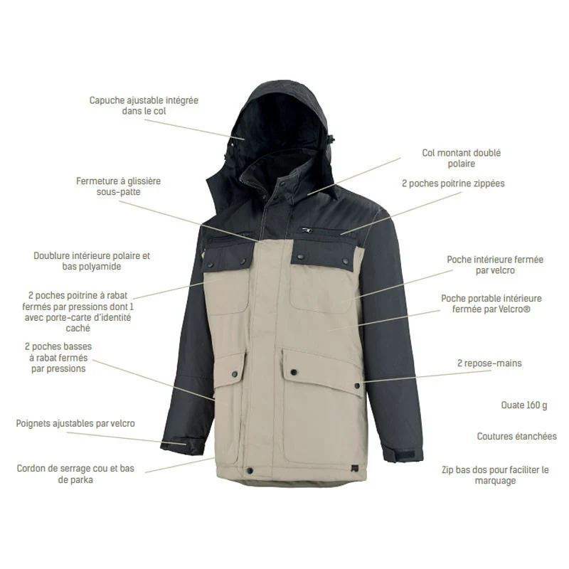 Parka de Travail Homme Gris - ADOLPHE LAFONT - Image 2