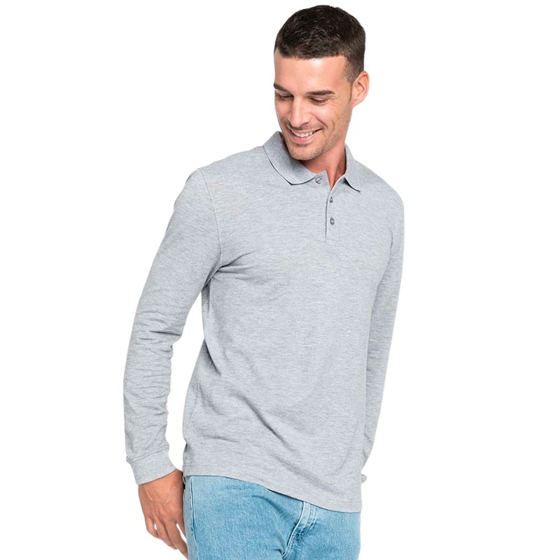 Polo de Travail Homme Coton Gris Chiné Manches Longues - TOPTEX - Image 4
