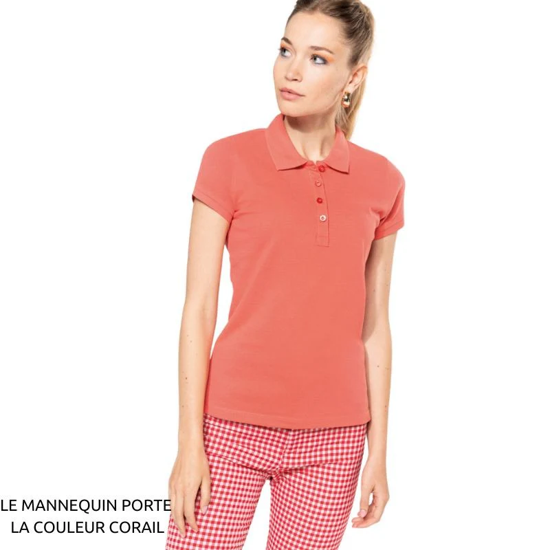 Polo de Travail Femme Manches Courtes Rouge Classique - KARIBAN - Image 4