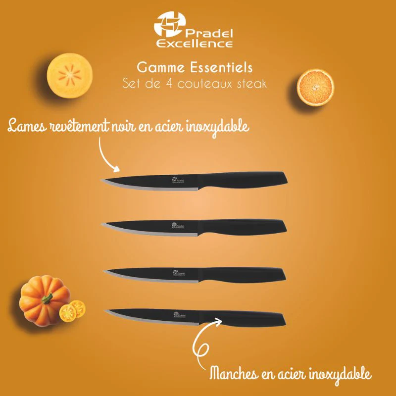 Set de 4 Couteaux à Steak Lame Noire 12,5cm - PRADEL - Image 3