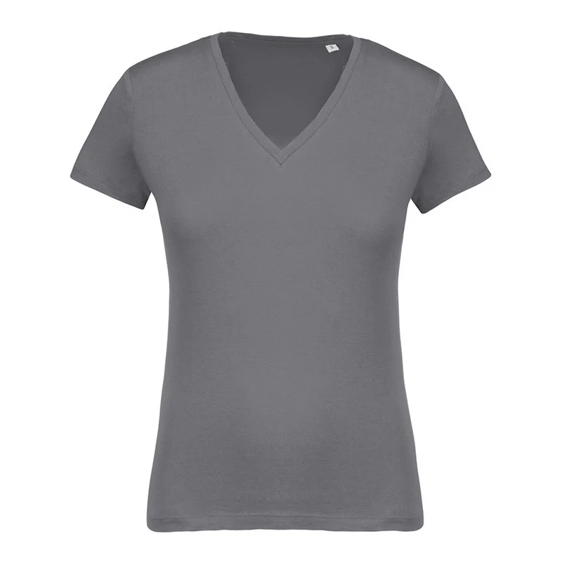 T-shirt de Travail Femme Gris 100% Coton Bio Col V - KARIBAN