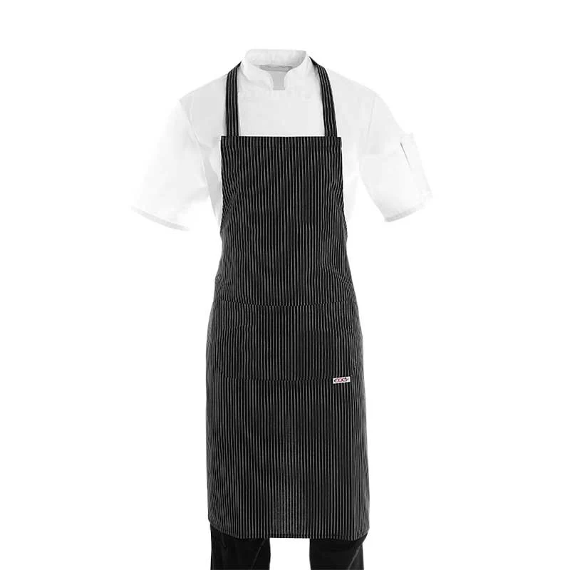 Tablier de Cuisine à Bavette Noir à Fines Rayures Blanches - EGOCHEF