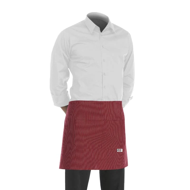 Tablier de Cuisine Court Bordeaux Fines Rayures Blanches - EGOCHEF