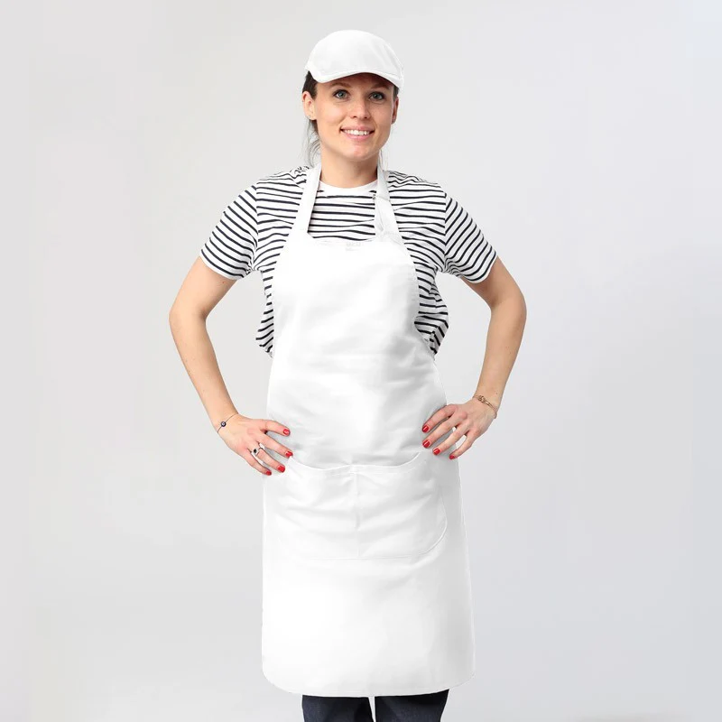 Tablier Gris Clair À Bavette Double Poches 100% Coton - MANELLI - Image 2